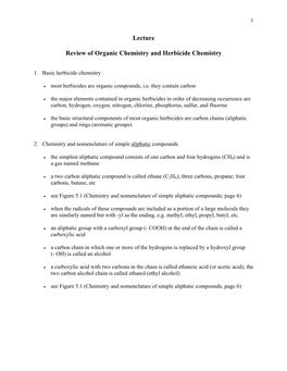 Lecture Review of Organic Chemistry and Herbicide Chemistry
