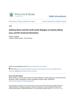 Anthony Burns and the North-South Dialogue on Slavery, Liberty, Race, and the American Revolution