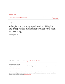 Validation and Comparison of Modern Lifting-Line and Lifting-Surface Methods for Application to Clean and Iced Wings Nicholas James Crist Iowa State University