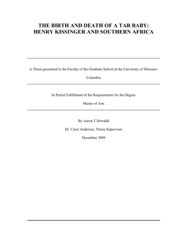 The Birth and Death of a Tar Baby: Henry Kissinger and Southern Africa