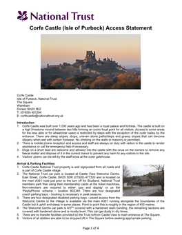 Corfe Castle (Isle of Purbeck) Access Statement