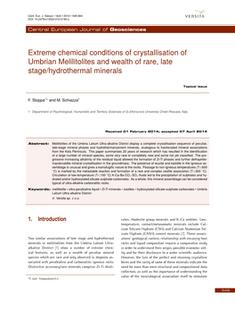 Extreme Chemical Conditions of Crystallisation of Umbrian Melilitolites and Wealth of Rare, Late Stage/Hydrothermal Minerals