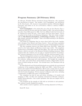 Program Summary (20 February 2014)
