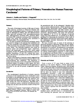 Morphological Patterns of Primary Nonendocrine Human Pancreas Carcinoma'