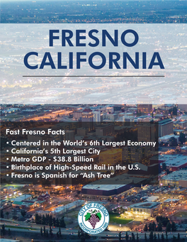 Fast Fresno Facts • Centered in the World’S 6Th Largest Economy • California’S 5Th Largest City • Metro GDP - $38.8 Billion • Birthplace of High-Speed Rail in the U.S