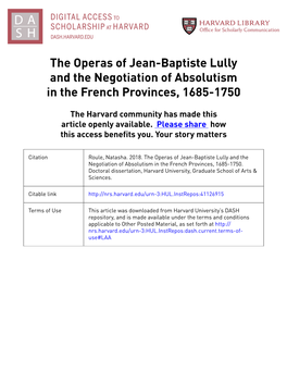 The Operas of Jean-Baptiste Lully and the Negotiation of Absolutism in the French Provinces, 1685-1750