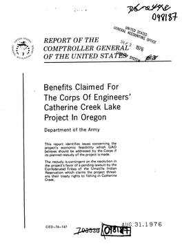 CED-76-147 Benefits Claimed for the Corps of Engineers' Catherine