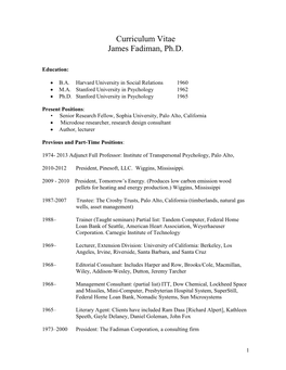 Curriculum Vitae James Fadiman, Ph.D