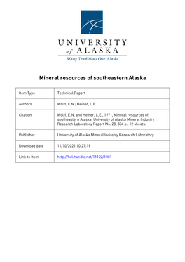 Mineral Resources Southeastern Alaska M.I.R.L