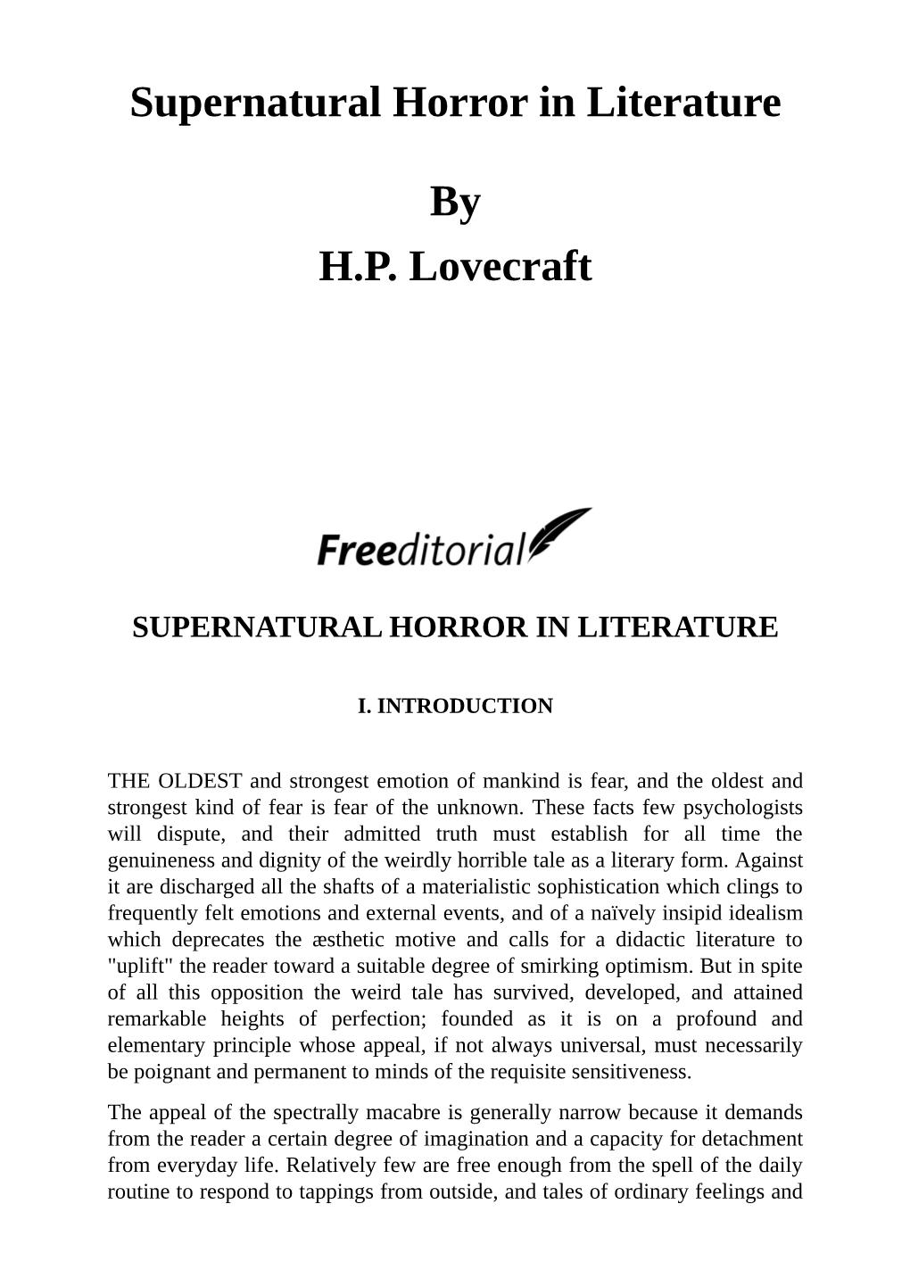 Supernatural Horror in Literature