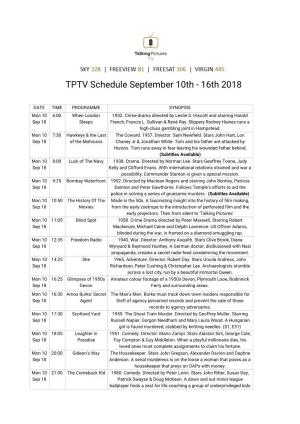 TPTV Schedule September 10Th - 16Th 2018