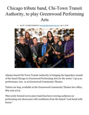 Chicago Tribute Band, Chi-Town Transit Authority, to Play Greenwood Performing Arts