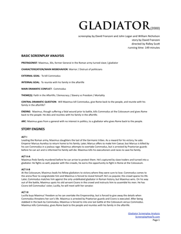 Gladiator Screenplay Analysis Screenplayhowto.Com Page 1 FULL SCREENPLAY ANALYSIS ACT I
