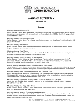 Madame Butterfly Resources
