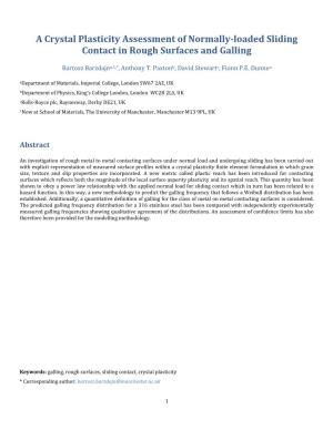 A Crystal Plasticity Assessment of Normally-Loaded Sliding Contact in Rough Surfaces and Galling