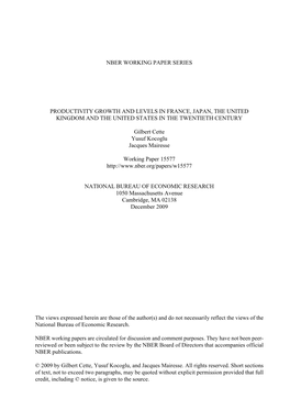 Productivity Growth and Levels in France, Japan, the United Kingdom and the United States in the Twentieth Century