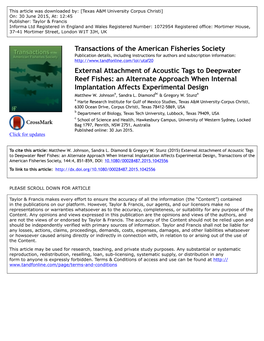 External Attachment of Acoustic Tags to Deepwater Reef Fishes- an Alternate