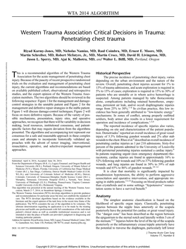 Western Trauma Association Critical Decisions in Trauma: Penetrating Chest Trauma