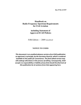 Handbook on Radio Frequency Spectrum Requirements for Civil Aviation