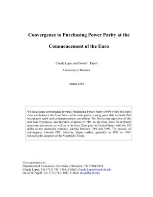 Convergence to Purchasing Power Parity at the Commencement of The