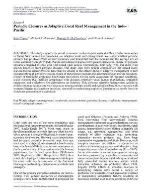 Periodic Closures As Adaptive Coral Reef Management in the Indo-Pacific