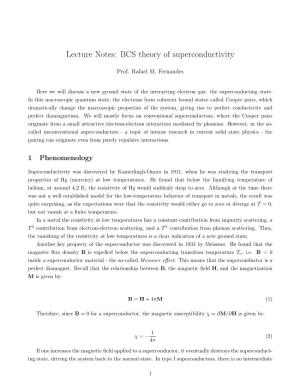 Lecture Notes: BCS Theory of Superconductivity