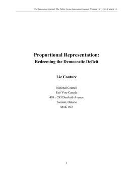 Proportional Representation: Redeeming the Democratic Deficit