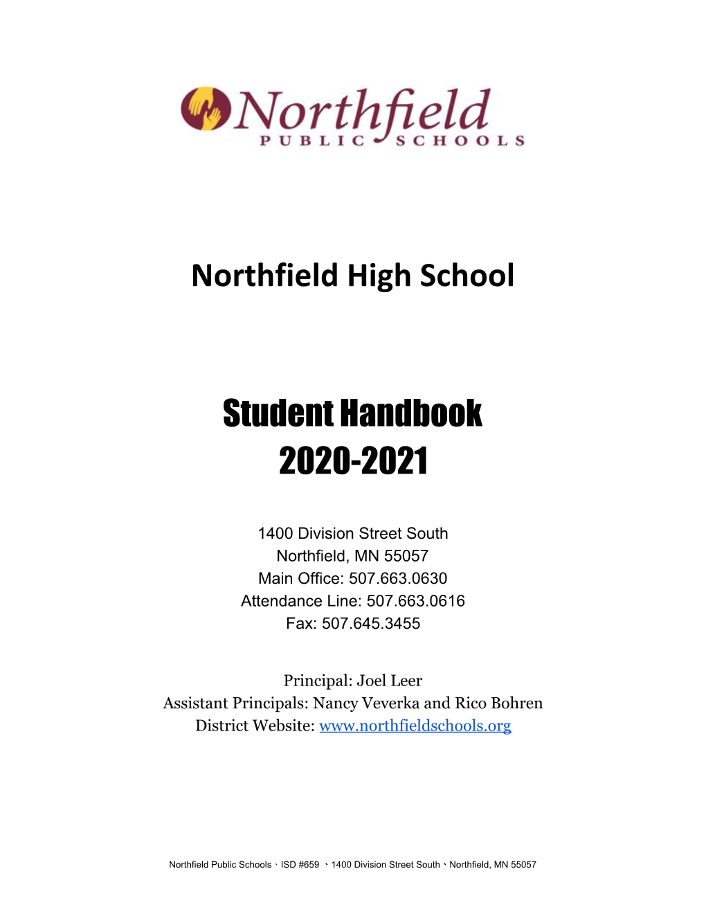 Northfield High School Student Handbook 2020-2021