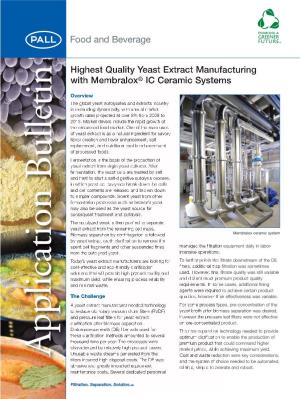 Highest Quality Yeast Extract Manufacturing with Membralox® IC Ceramic Systems