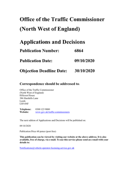 Applications and Decisions for the North West of England 6864