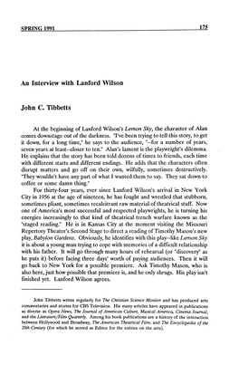 An Interview with Lanford Wilson John C. Tibbetts