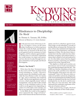 Hindrances to Discipleship: the World by Thomas A