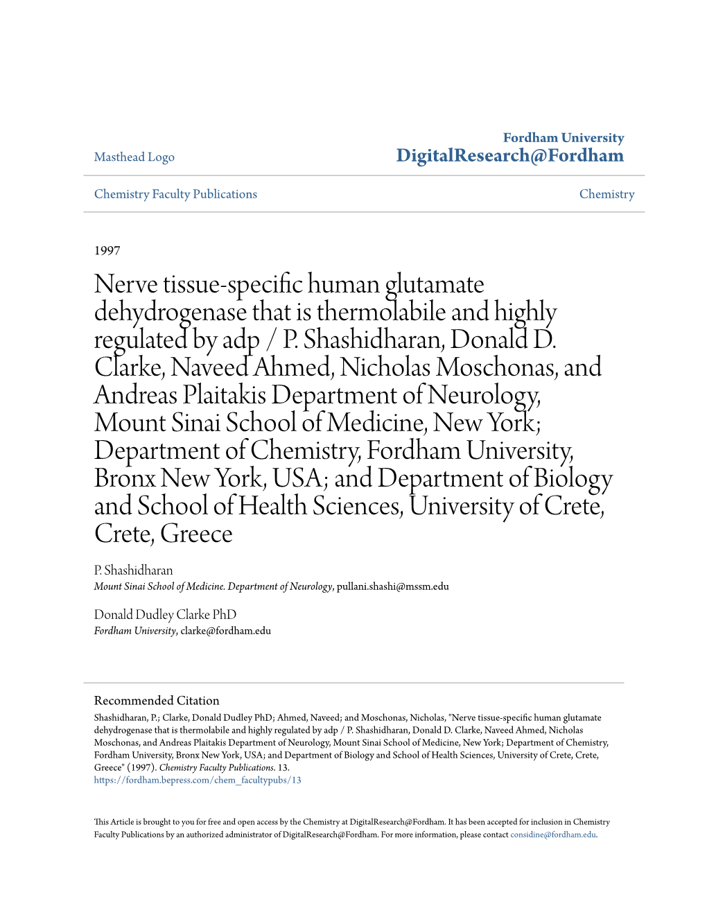 Nerve Tissue-Specific Human Glutamate Dehydrogenase That Is Thermolabile and Highly Regulated by ADP , I *P