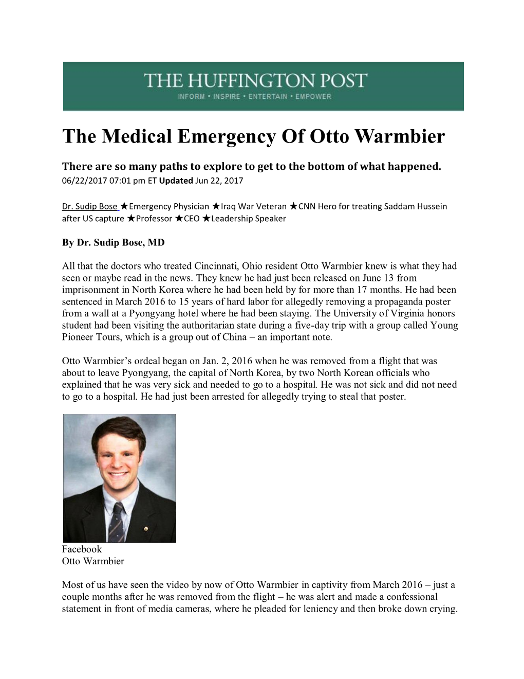 The Medical Emergency of Otto Warmbier