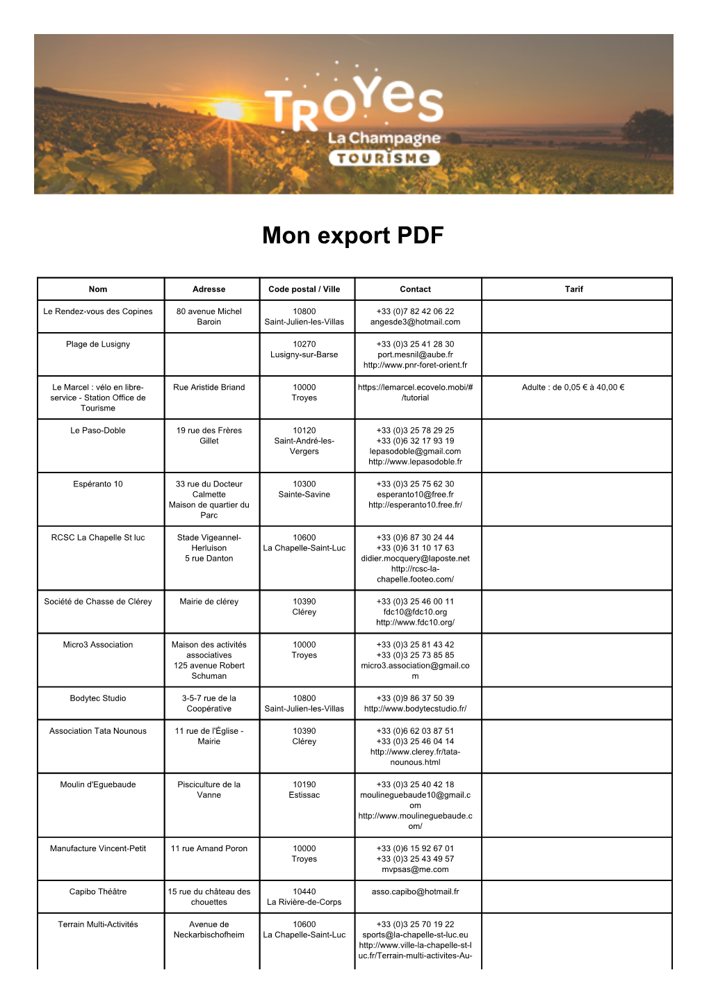 Mon Export PDF