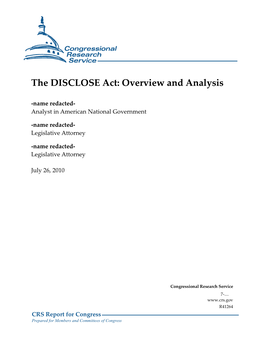 The DISCLOSE Act: Overview and Analysis