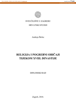 Religija I Pogrebni Običaji Tijekom Xviii. Dinastije