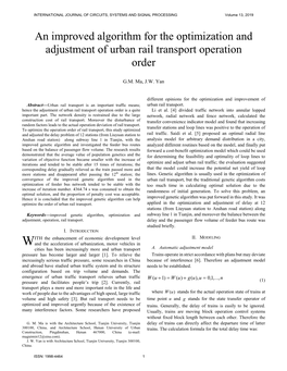 An Improved Algorithm for the Optimization and Adjustment of Urban Rail Transport Operation Order