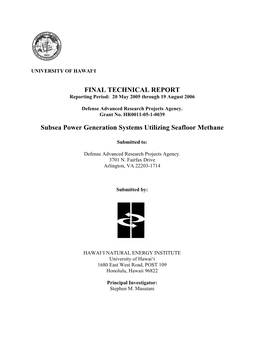 Subsea Power Generation Systems Utilizing Seafloor Methane