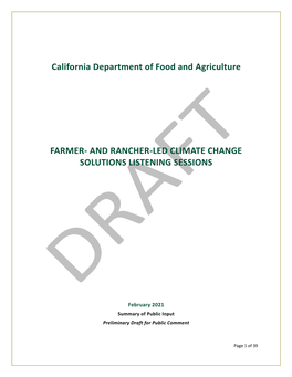 CDFA Farmer and Rancher Led Climate Solutions Summary