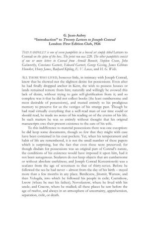 To Twenty Letters to Joseph Conrad London: First Edition Club, 1926