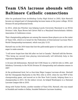Team USA Lacrosse Abounds with Baltimore Catholic Connections