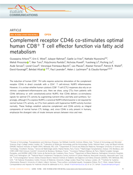 Complement Receptor CD46 Co-Stimulates Optimal Human CD8 T