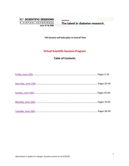 Virtual Scientific Sessions Program Table of Contents