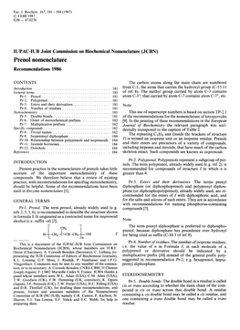 Prenol Nomenclature Recommendations 1986