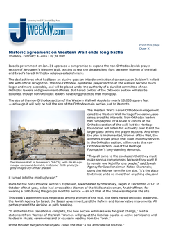 Historic Agreement on Western Wall Ends Long Battle Thursday, February 4, 2016 | by Jta Staff