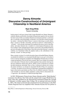 Danny Almonte: Discursive Construction(S) of (Im)Migrant Citizenship in Neoliberal America