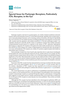 Special Issue for Purinergic Receptors, Particularly P2X7 Receptor, in the Eye