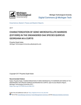 (Est-Ssrs) in the Endangered Oak Species Quercus Georgiana M.A.Curtis