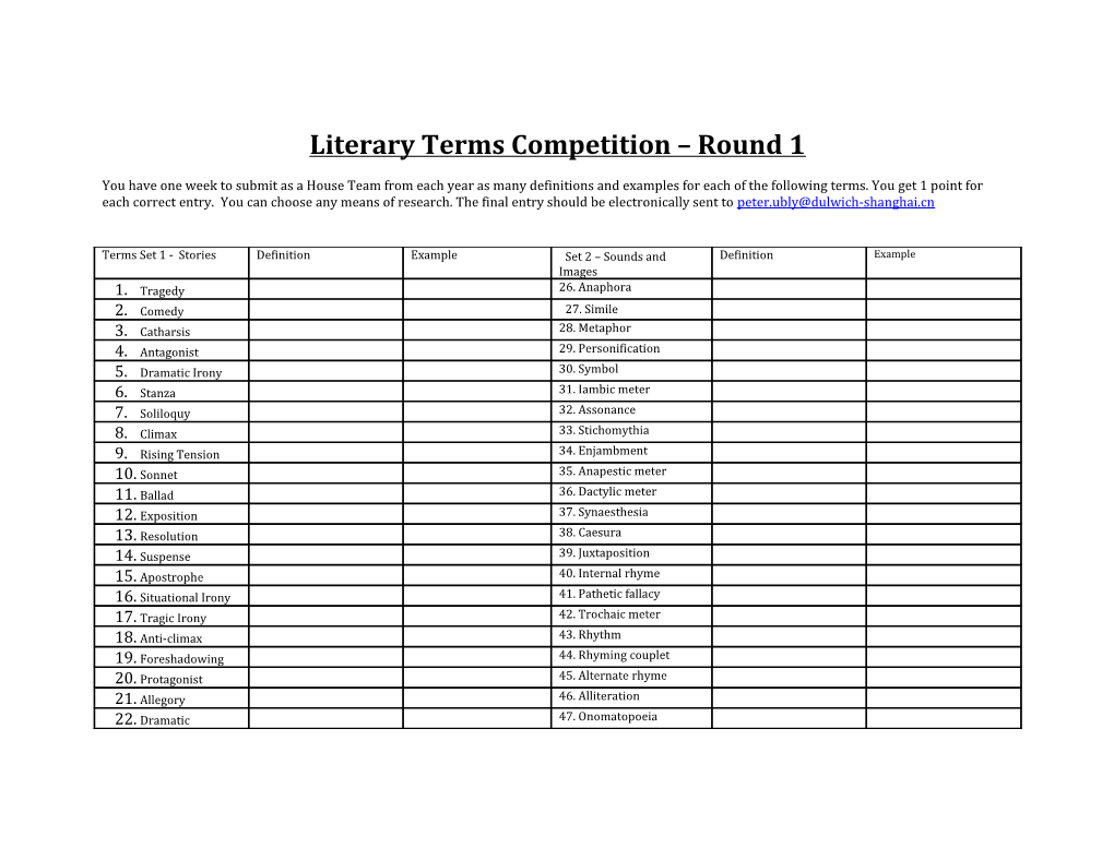 Literary Terms Competition Round 1